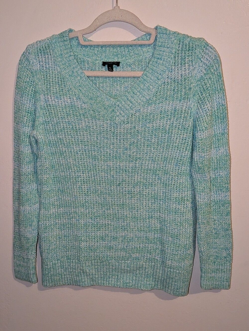 Talbots Petite Mint Marled V-Neck Sweater Size M